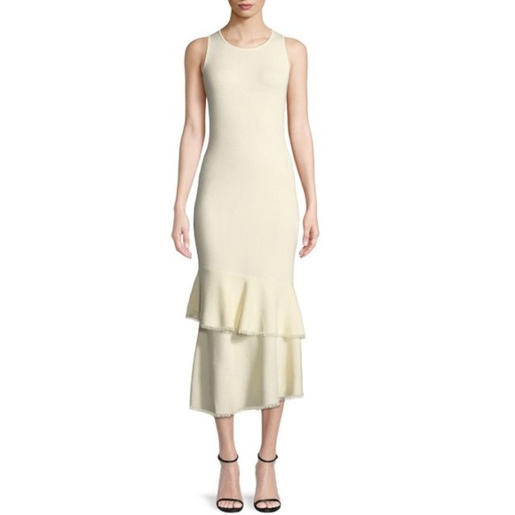 Theory Dresses New Theory Long Ivory Bodycon Dress With Ruffle